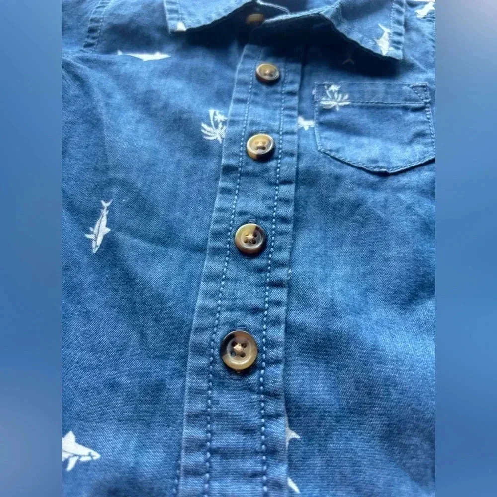 Oshkosh baby Boy Button Down Shirt Shark Print Size 3M